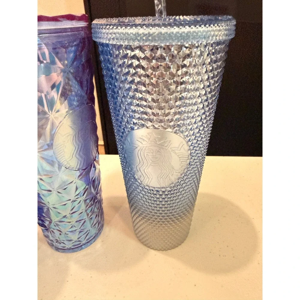Starbucks Blue Tumbler Lot 3 Royal Blue Soft Touch Prism & Studded 24 oz